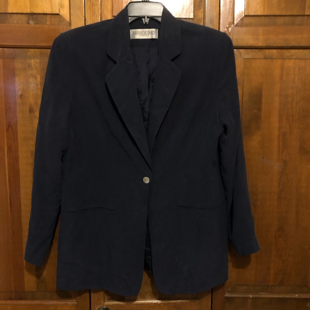 Vintage Silk Lined Jacket - Amanda Smith Pure Silk, 1990’s, Size 14, Navy Blue
